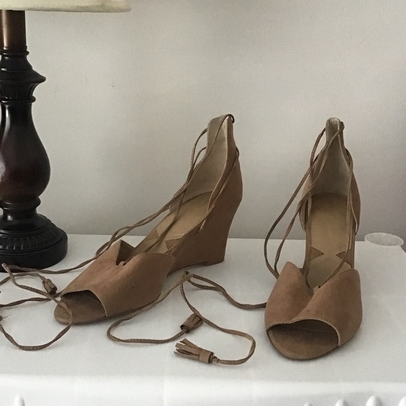 Adrienne Vittadini Shoes - Nude tan wedge ankle wrap shoes 8
